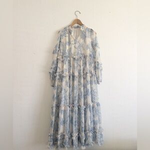 Blue and White Floral Long Sleeve Dress